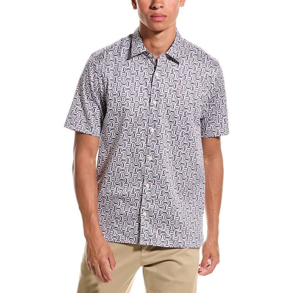 Ted Baker Astun Short Sleeve Geometric Button Down Shirt Lilac‎ Size 2 Small